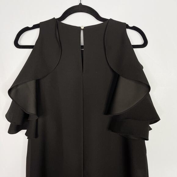 Kate Spade Small S Black Ruffled Crepe Cold Shoulder Dress LBD Cocktail Shift - Picture 6 of 12